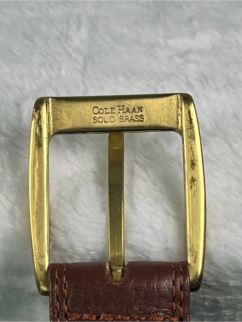 Cole Haan Men's Brown Pebbled Leather Belt Solid Brass Buckle Size 110/44 Preppy